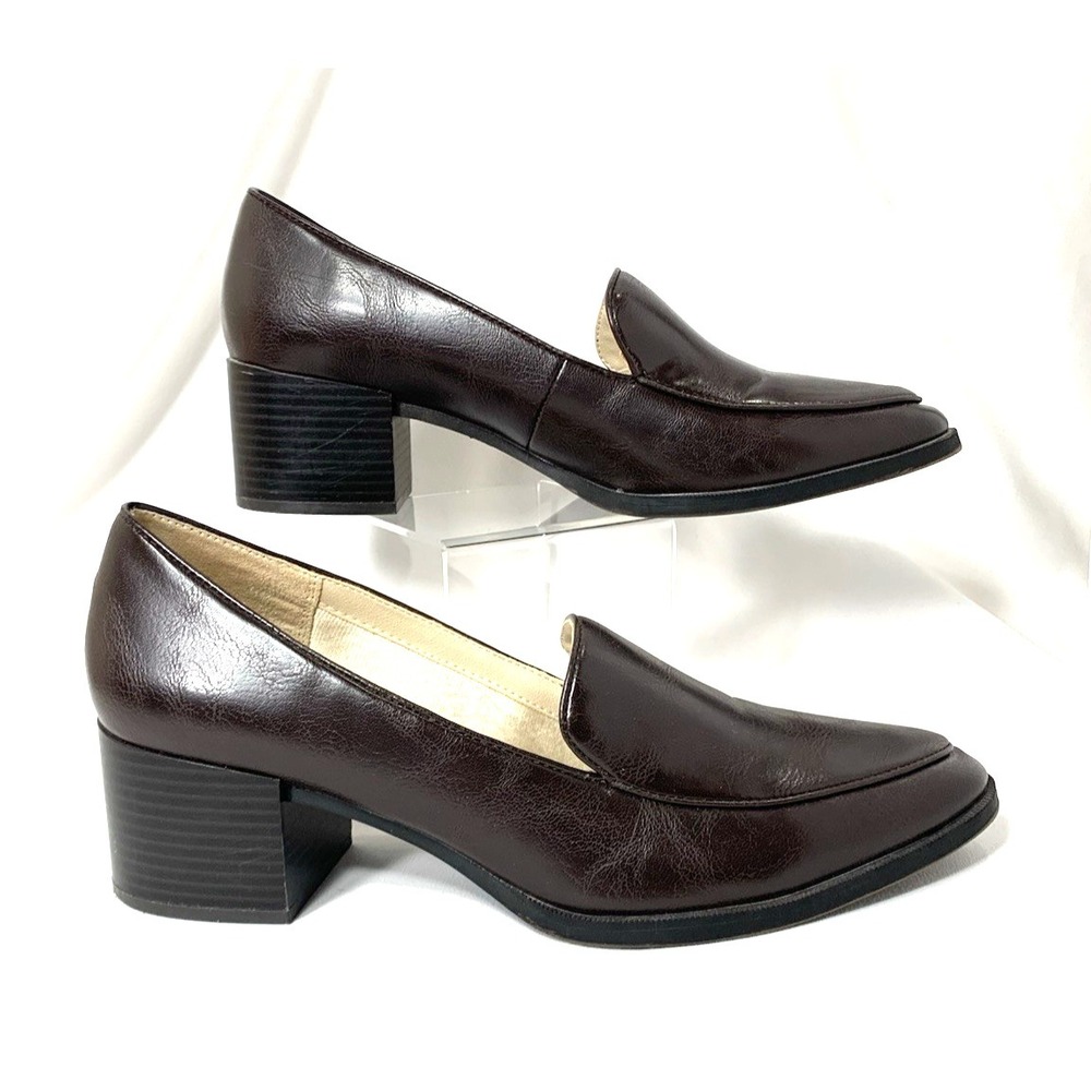 Life Stride Block Heel Pump Womens 11 M Dk Brown Soft System Loafer Devyn Career